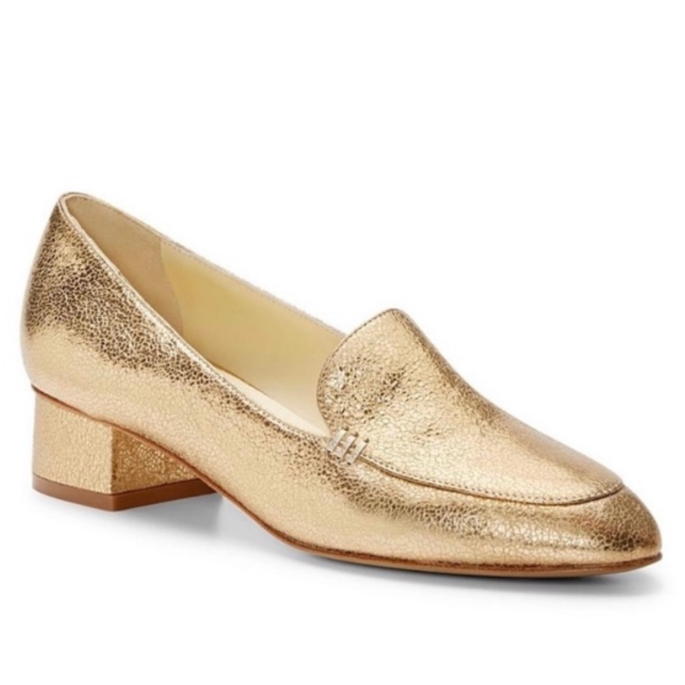 Sarah Flint Rosie Gold Crackle Leather Loafer
